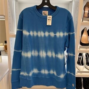 Todd Snyder Men's Blue and White Tie-Dye Crewneck Sweater